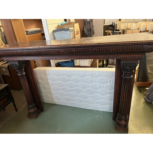 488 - Large Victorian Style Solid Hand Carved Wood Detailed Chimney Piece Fireplace Surround (234 W. x 64 ... 