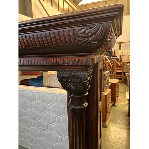 488 - Large Victorian Style Solid Hand Carved Wood Detailed Chimney Piece Fireplace Surround (234 W. x 64 ... 