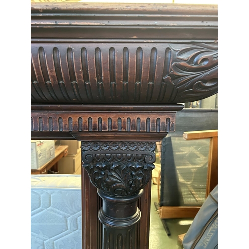 488 - Large Victorian Style Solid Hand Carved Wood Detailed Chimney Piece Fireplace Surround (234 W. x 64 ... 