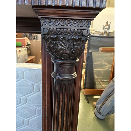 488 - Large Victorian Style Solid Hand Carved Wood Detailed Chimney Piece Fireplace Surround (234 W. x 64 ... 