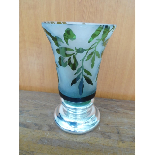 502 - Painted Glass Vase on Metal Base (26cm H.)