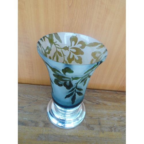 502 - Painted Glass Vase on Metal Base (26cm H.)