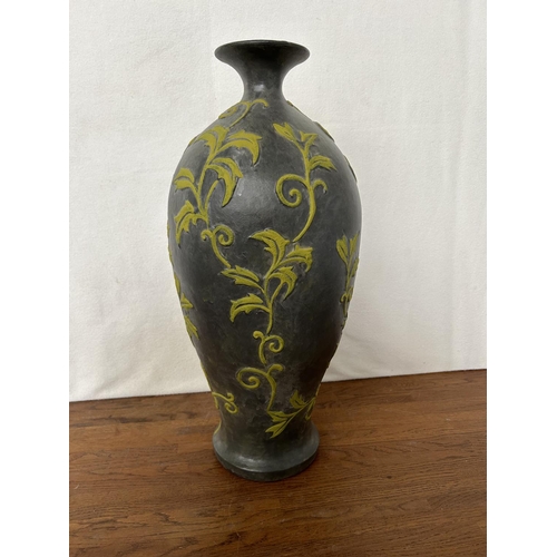 557 - Hand Painted Ceramic Floral Vase (50cm H.)