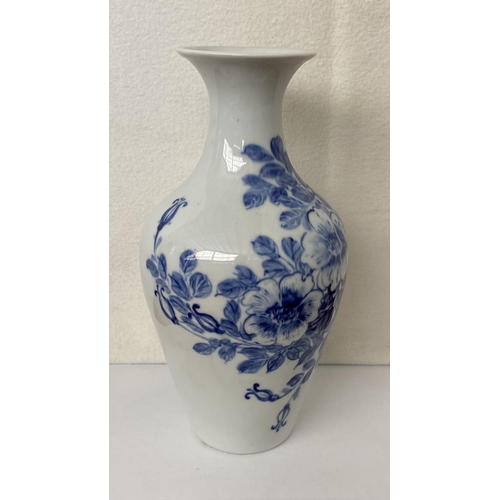 560 - Vintage Kobalt Roses Blue and White Floral Vase Believed to Be Dutch Delft (26cm H.)