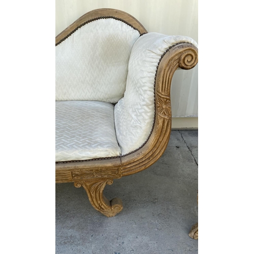 565 - Carved Wood Framed Upholstered Chaise Long (Kleopatra Sofa) Together with Large Matching Armchair (A... 