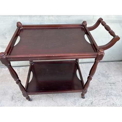 566 - Vintage 1960's Mahogany Hostess Trolley with Turned out Legs on Castors