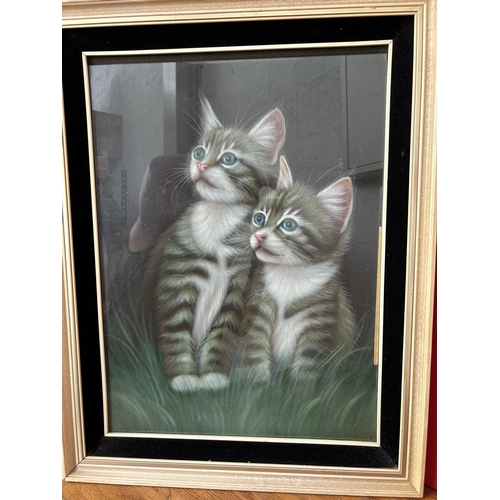 568 - Large Framed Print Depicting Cats (56 x 72cm)