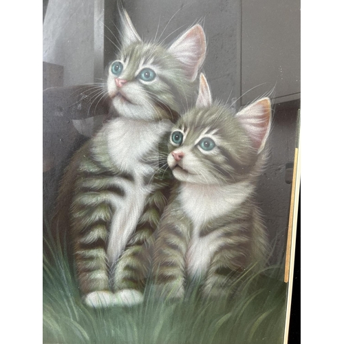 568 - Large Framed Print Depicting Cats (56 x 72cm)