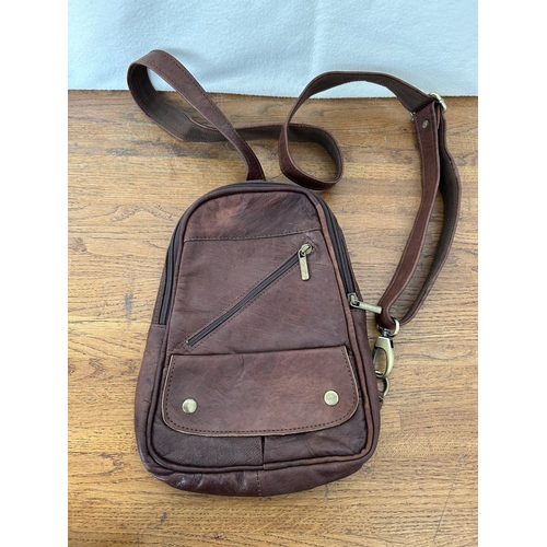 583 - Real Leather Cross Body Brown Carrying Purse