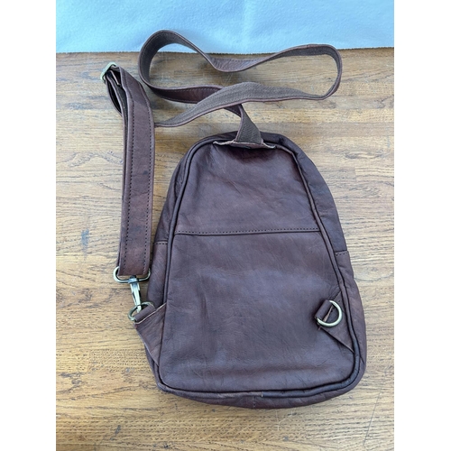 583 - Real Leather Cross Body Brown Carrying Purse