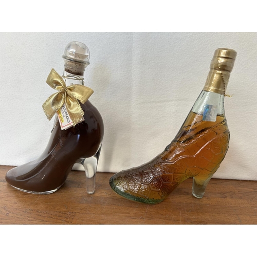 603 - x2 Shoe Shaped Glass Bottles of Armenian Brandy and Vodka Liqueur