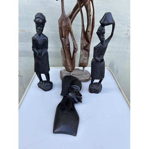 614 - Vintage Carved Wood African Ebony and Other Figures