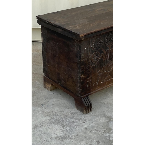 15 - Very Old From 18th Century Carved Wood Trunk Made in Lapithos (83 W. x 43 D. x 51cm H.)