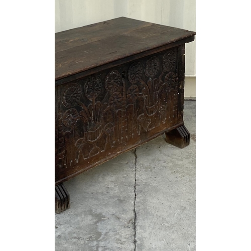 15 - Very Old From 18th Century Carved Wood Trunk Made in Lapithos (83 W. x 43 D. x 51cm H.)