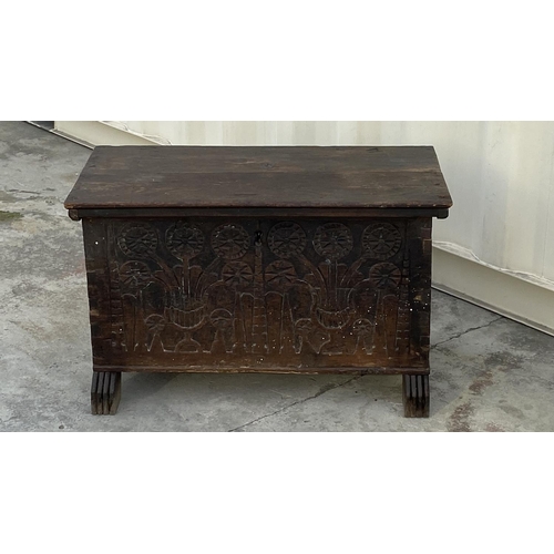 15 - Very Old From 18th Century Carved Wood Trunk Made in Lapithos (83 W. x 43 D. x 51cm H.)