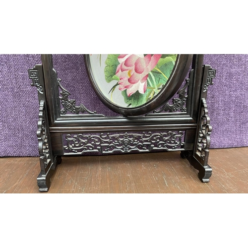 57 - Decorative Table Screen in Wooden Frame with Double-Sided Handmade Silk Embroidery