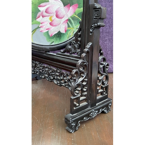 57 - Decorative Table Screen in Wooden Frame with Double-Sided Handmade Silk Embroidery