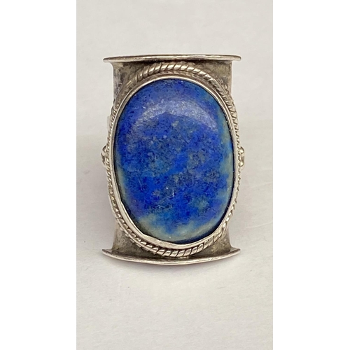 58 - Sterling Silver Lapis Lazuli Saddle Ring Surrounded by Silver Rope Decoration