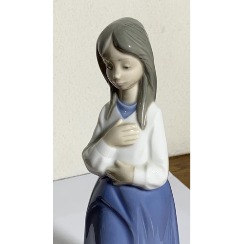 22B - Lladro NAO Daisa 1990 Pretty Girl in Blue Dress and Ribbon in Hair Figurine  (23cm H.)