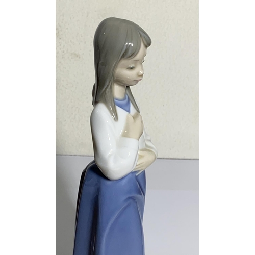 22B - Lladro NAO Daisa 1990 Pretty Girl in Blue Dress and Ribbon in Hair Figurine  (23cm H.)