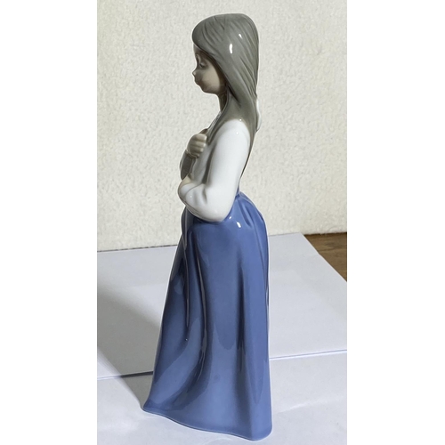 22B - Lladro NAO Daisa 1990 Pretty Girl in Blue Dress and Ribbon in Hair Figurine  (23cm H.)