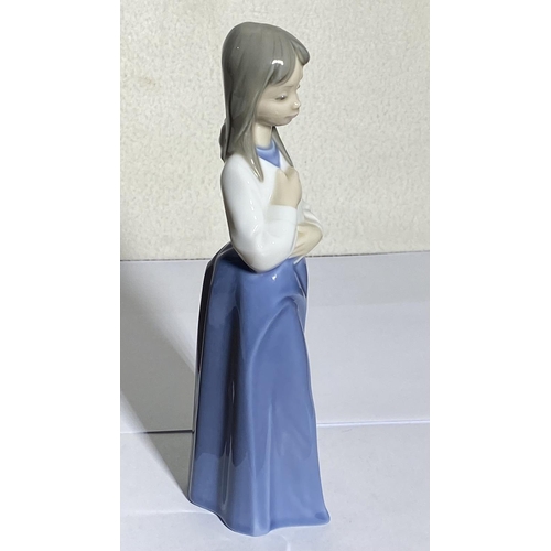 22B - Lladro NAO Daisa 1990 Pretty Girl in Blue Dress and Ribbon in Hair Figurine  (23cm H.)