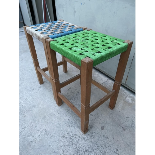 23 - x2 Vintage Woven Wooden Stools