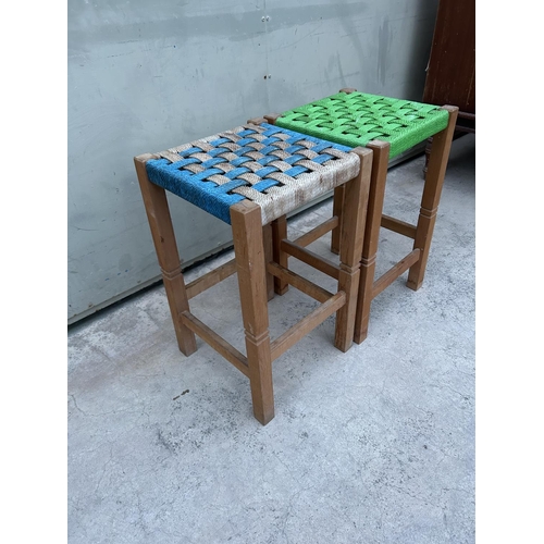 23 - x2 Vintage Woven Wooden Stools