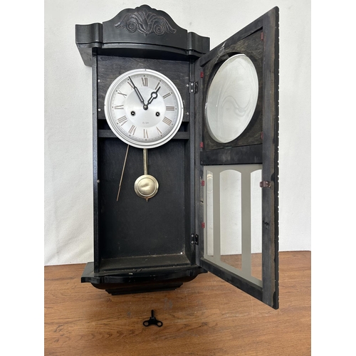 30 - Vintage Wooden Wall Chime 15 Day Clock with Key