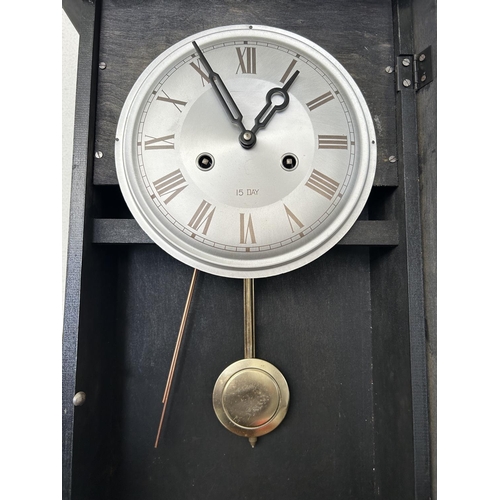 30 - Vintage Wooden Wall Chime 15 Day Clock with Key