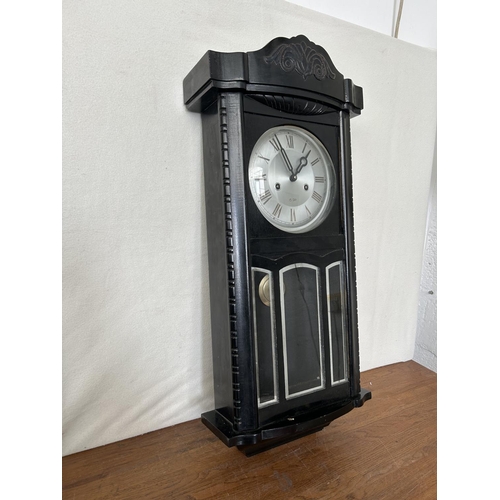 30 - Vintage Wooden Wall Chime 15 Day Clock with Key