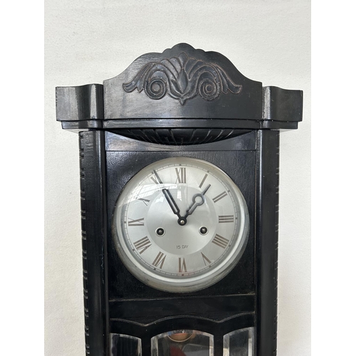 30 - Vintage Wooden Wall Chime 15 Day Clock with Key