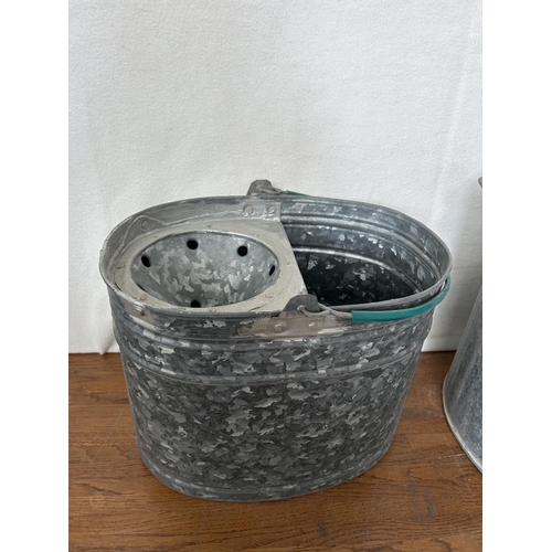 36 - Old Cyprus Galvanized Mop Bucket, Iron Dustpan and Large Bucket