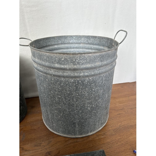 36 - Old Cyprus Galvanized Mop Bucket, Iron Dustpan and Large Bucket