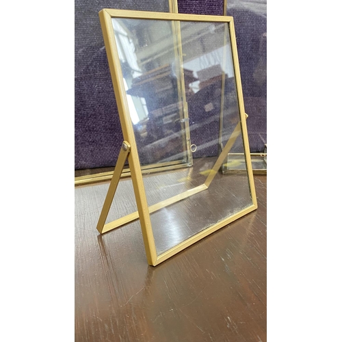 340 - Vintage Pure Brass Bi-Fold Double Folding Picture Frames (28 x 36m Largest)