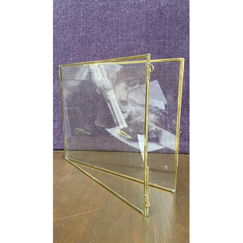 340 - Vintage Pure Brass Bi-Fold Double Folding Picture Frames (28 x 36m Largest)