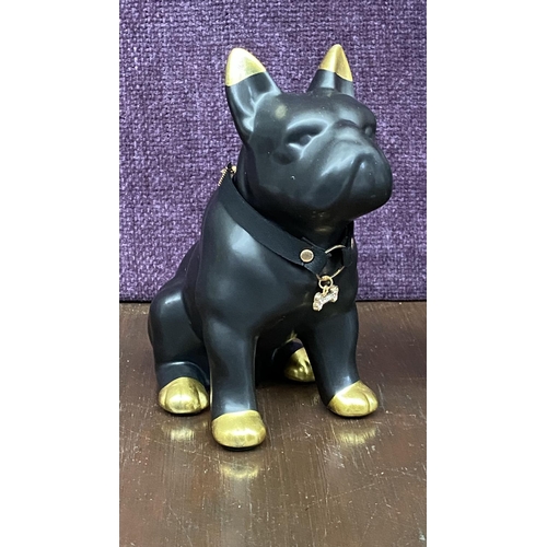 72 - J-Line Bulldog Necklace Ceramic Black and Gold Small Assortment of 2 Statue Ornaments Reference No 1... 