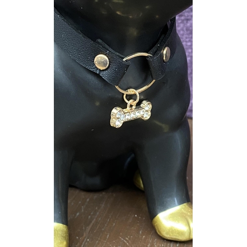 72 - J-Line Bulldog Necklace Ceramic Black and Gold Small Assortment of 2 Statue Ornaments Reference No 1... 