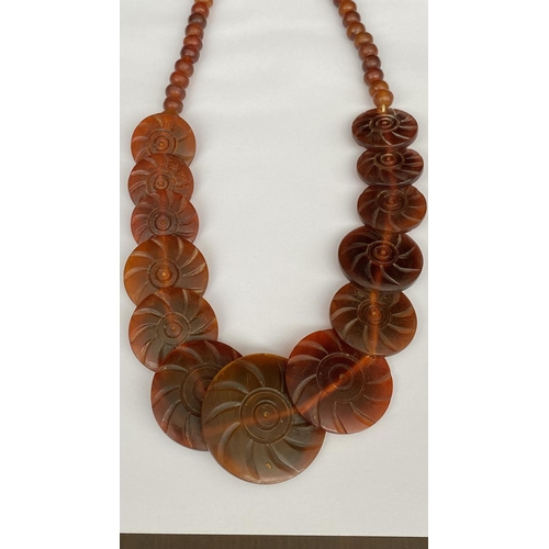 128 - Vintage 1970's Amber Color Resin Statement Necklace