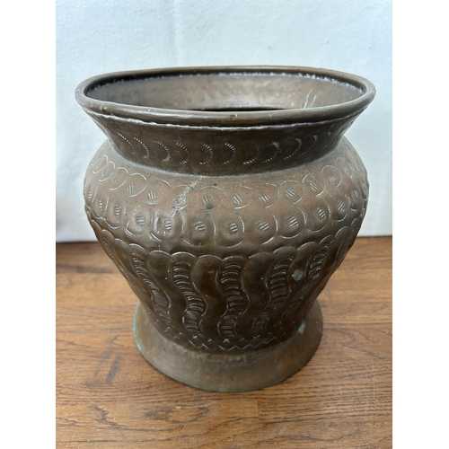 185 - Clay Pot with Handles and Copper Planter