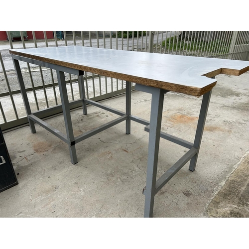 254 - Large Metal Working Bench with Wood Top (200 W. x 80 D. x 91cm H. - A/F)