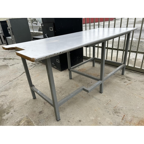 254 - Large Metal Working Bench with Wood Top (200 W. x 80 D. x 91cm H. - A/F)