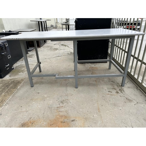 254 - Large Metal Working Bench with Wood Top (200 W. x 80 D. x 91cm H. - A/F)