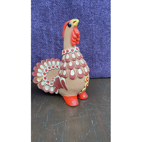 67 - x2 Vintage 'Dymkovo' Hand Painted Rooster Whistle and Turkey Traditional Soviet Art