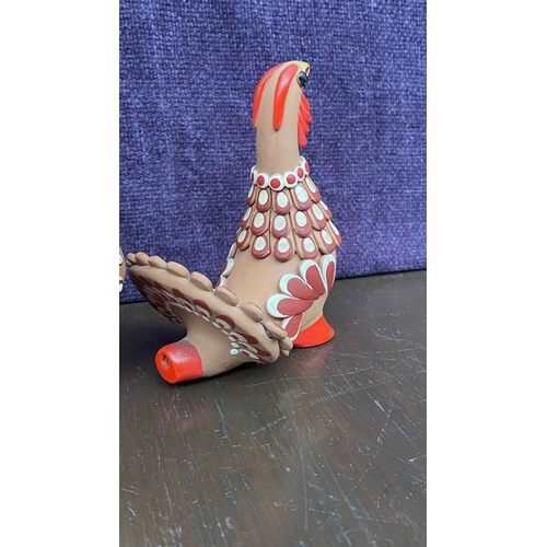 67 - x2 Vintage 'Dymkovo' Hand Painted Rooster Whistle and Turkey Traditional Soviet Art