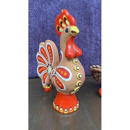 67 - x2 Vintage 'Dymkovo' Hand Painted Rooster Whistle and Turkey Traditional Soviet Art