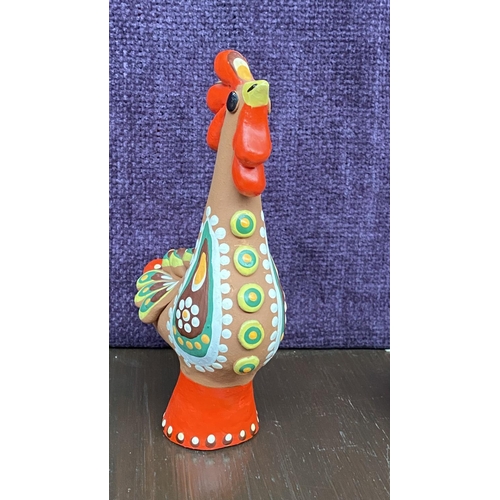 79 - x3 Vintage 'Dymkovo' Hand Painted Clay  Rooster Chicken and Bird Whistle Figurines Signed Traditiona... 