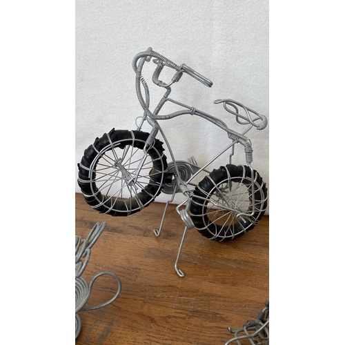 355 - Metal Wire Handmade Folk Art Bicycle, Helicopter and x2 Candle Holders Ornaments