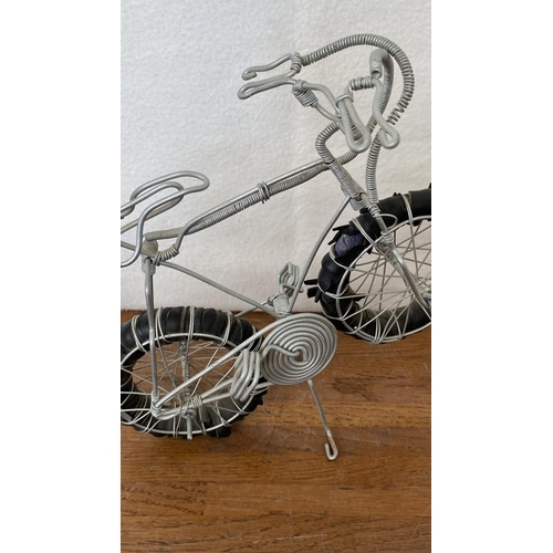 355 - Metal Wire Handmade Folk Art Bicycle, Helicopter and x2 Candle Holders Ornaments