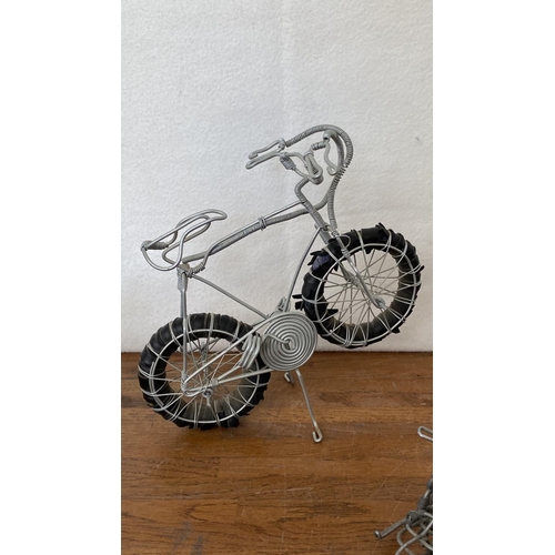 355 - Metal Wire Handmade Folk Art Bicycle, Helicopter and x2 Candle Holders Ornaments